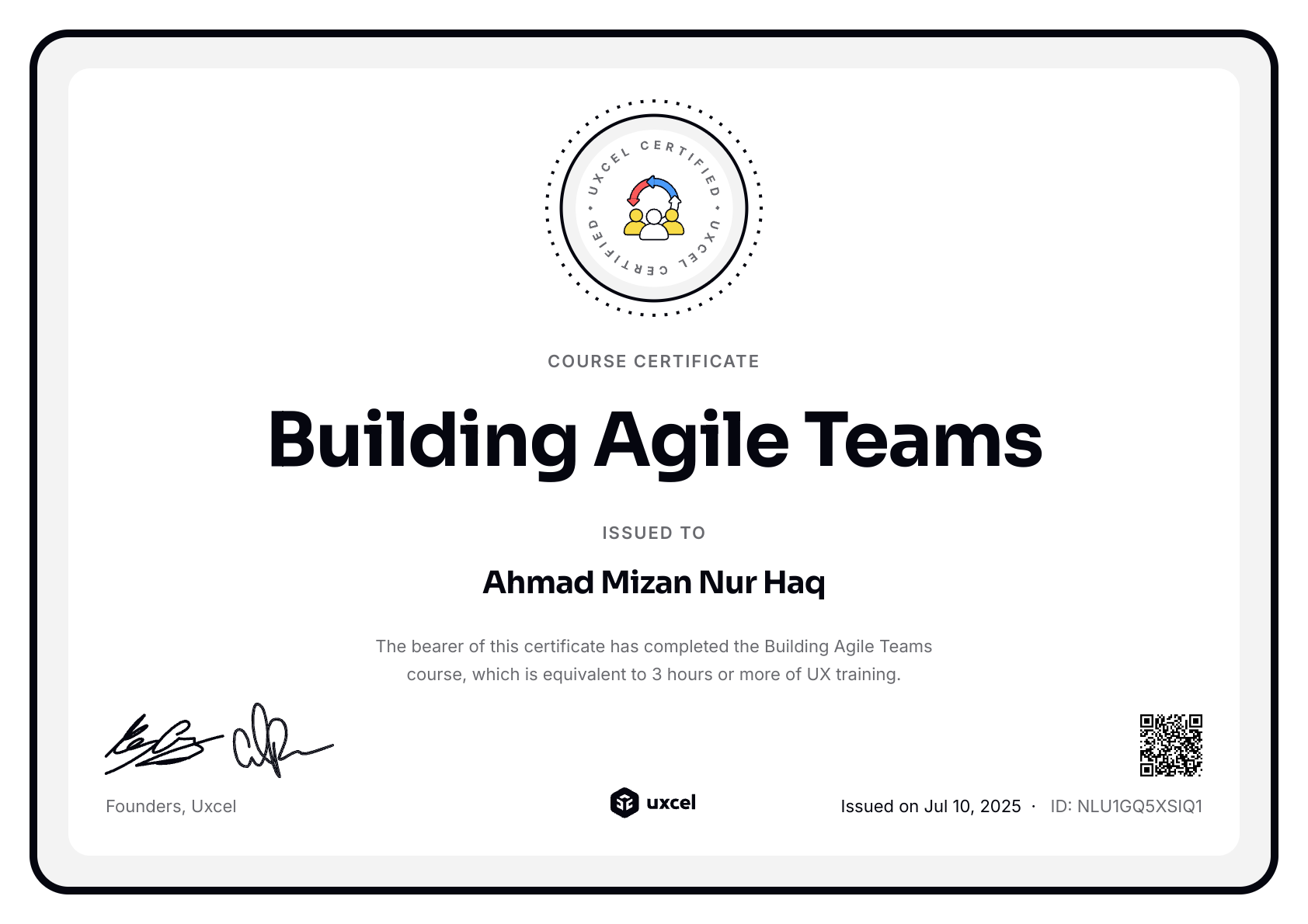 Ahmad Mizan Nur Haq's certificate